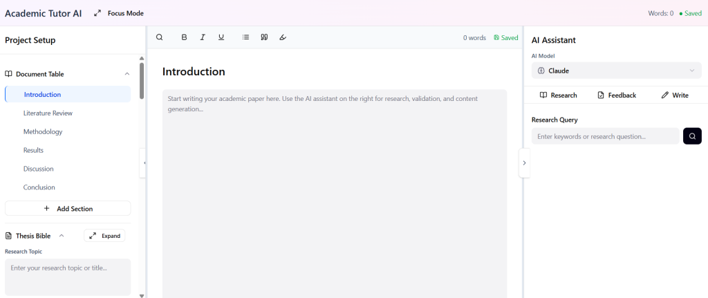 Homescreen của MistWriter AI