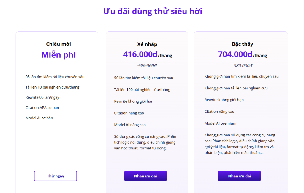 Bảng giá dịch vụ của MistWriter