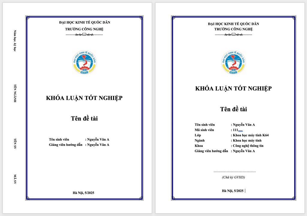 Mẫu trang bìa KLTN